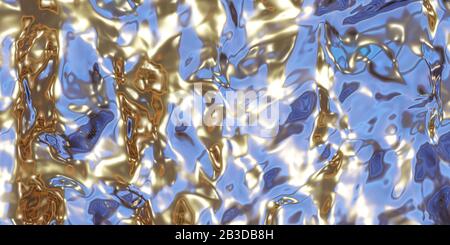 Abstrakte blaue Wasserflüssigkeit glänzende metallische Spiegeloberfläche 3d Darstellung Hintergrund Stockfoto