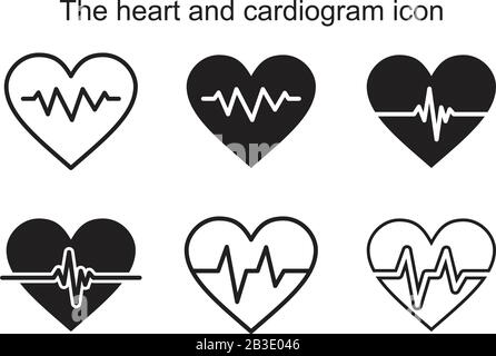 Die schwarze Farbvorlage für das Herz- und Kardiogramm kann bearbeitet werden. Das Herz- und Kardiogrammsymbol Flat Vector Illustration für Grafik- und Webdesign. Stock Vektor