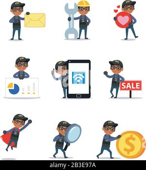 Charakter des männlichen FBI-Agenten in der nationalen Sicherheit festlegen. Stock Vektor