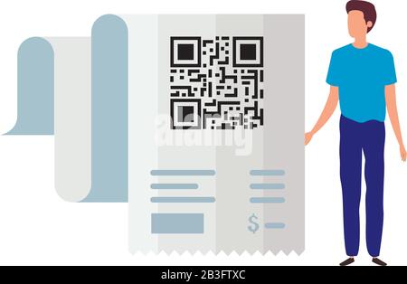 Geschäftsmann mit Code qr in Belegpapier Stock Vektor