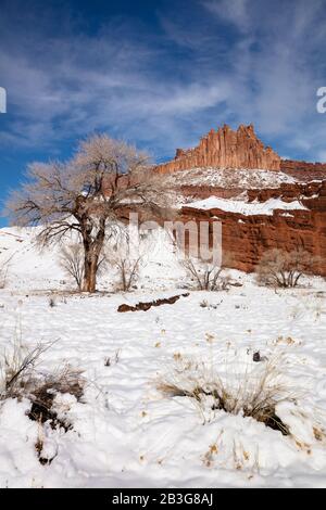 Das Schloss nach einem Schneesturm, Capitol Reef National Park, Utah Stockfoto