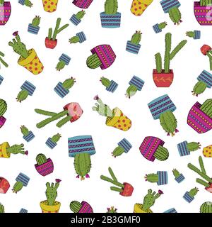 Süße handgezeichnete Kakteen nahtloser Vektor-Muster Hintergrund . Stock Vektor