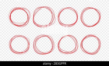 Satz von runden Doodles handgezeichnet. Vorlage für Meldungen, Design. Grober Entwurf. Stock Vektor
