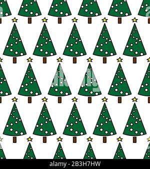 Nahtlose Muster Von Weihnachtsbäumen Mit Weihnachtskugeln Und Sternen. Neues Jahr. Grüne Spruce Auf WEISSEM Hintergrund. Zur Dekoration, Textil, F. Stock Vektor
