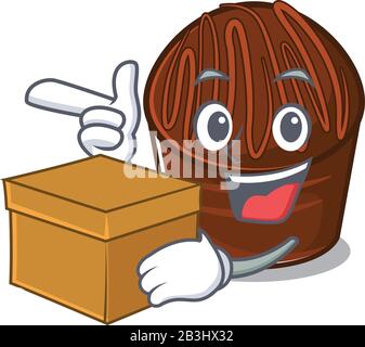 Süße Cartoon-Figur mit Schokoladenbonbons und einer Schachtel Stock Vektor