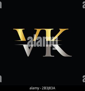 VK-Logo mit kreativem Letter und Gold- und Silberfarbe. VK-Logo-Design Stock Vektor