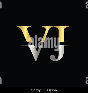 VJ-Logo mit kreativem Letter Vector Template In Gold- und Silberfarbe. VJ-Logo-Design Stock Vektor