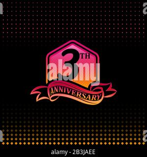 Dreijähriges Geburtstagslogo auf schwarzem Hintergrund. Stock Vektor