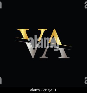 Vektor-Vorlage für das VA-Logo mit kreativem Brief Und Gold- und Silberfarbe. VA-Logo-Design Stock Vektor