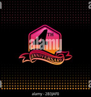 Anniversary Celebration Logo pink and gelb colored. Vier Jahre Birthday Logo on Black background. Stock Vektor