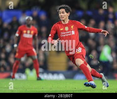 März 2020, Stamford Bridge, London, England; Emirates FA Cup 5. Runde, Chelsea gegen Liverpool: Takumi Minamino (18) aus Liverpool Stockfoto