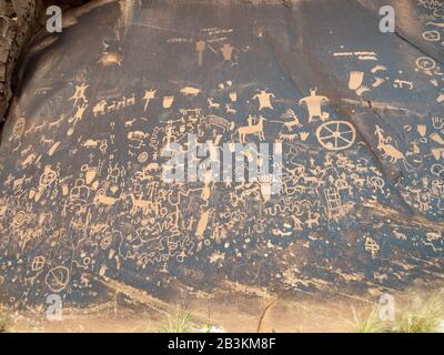 Indische Petroglyphen, Reservierungs-Nationalpark, Utah, Vereinigte Staaten Stockfoto