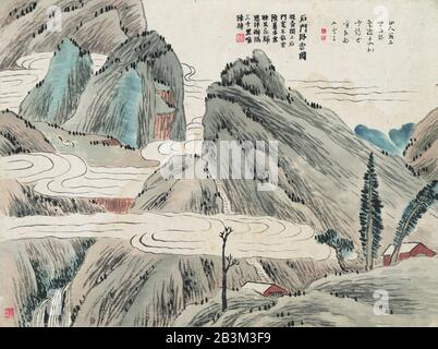 Qi Baishi Freihand Landschaftsgemälde Stockfoto