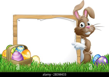 Osterhase Sign Eggs Basket Background Cartoon Stock Vektor