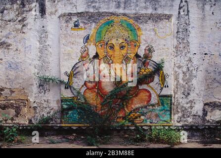 Wandgemälde von Ganesh ganpati God, udaipur, rajasthan, Indien, Asien Stockfoto