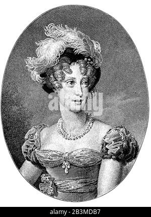 Marie-Caroline de Bourbon-Sicile, Duchesse de Berry, Maria Carolina Ferdinanda Luise, 5. November von Oktober bis 17. April 1870, war eine italienische Prinzessin des Hauses Bourbon/Marie-Caroline de Bourbon-Sizilen, Herzogin von Berry, Maria Carolina Ferdinanda Luise, 5. November 2008 - 17. April 1870, war eine italienische Prinzessin des Hauses Bourbon, historisch, digital verbesserte Wiedergabe eines Originals aus dem 19. Jahrhundert / Digitale Produktion einer Originalanlage aus dem 19. Jahrhunderts Stockfoto