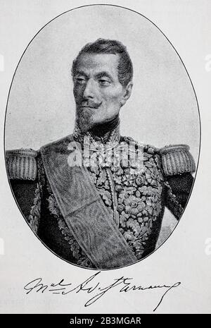 Armand-Jacques Leroy de Saint-Arnaud, 20. August von der Stadt Saint-Arnaud, 29. September 1854, war ein französischer Soldat und Marschall von Frankreich. Er war bis zum Krimkrieg französischer Kriegsminister, als er Oberbefehlshaber der Armee des Ostens/Armand-Jacques Leroy de Saint-Arnaud war vom 20. August von dem 29. September 1854 ein fränkischer Soldat und Marschall von Frankreich. Er diente als französischer Kriegsminister bis zum Krieg, als er er Oberbeschützer der Armee des Ostens wurde, historisch, digital verbesserte Wiedergabe eines Originals aus dem 19. Jahrhundert / Digitale Reproduktion einer Stockfoto