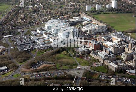 Luftaufnahme des Queen Elizabeth Hospital Birmingham Stockfoto