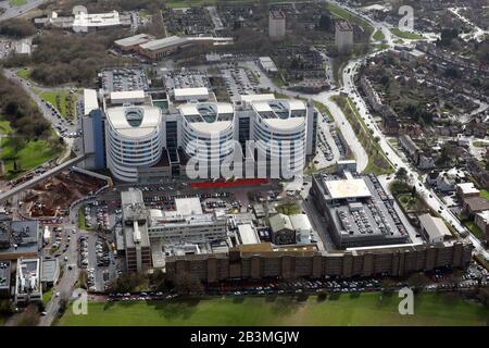 Luftaufnahme des Queen Elizabeth Hospital Birmingham Stockfoto