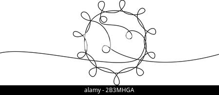 Symbol COVID-19-durchgängige Linie. Concept Coronavirus, Virus-Silhouette, Corona-Virusinschrift eine einzelne Zeile auf weißem Hintergrund, Strichzeichnung, Stock Vektor