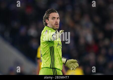 Leicester, Großbritannien. März 2020. Torhüter Lee Camp von Birmingham City beim 5. Spiel um den FA Cup zwischen Leicester City und Birmingham City im King Power Stadium, Leicester, England am 4. März 2020. Foto von Andy Rowland/Prime Media Images. Kredit: Prime Media Images/Alamy Live News Stockfoto