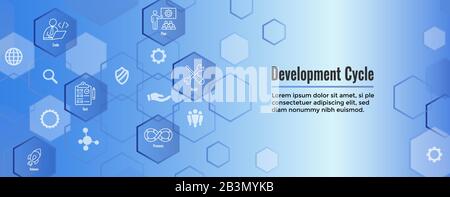 Entwicklungsvorgänge und Lebenszyklus - DevOps Symbol mit Prozess, Build usw. Stock Vektor