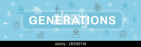 Generationen Altern Web Header Banner und Icon Set Stock Vektor