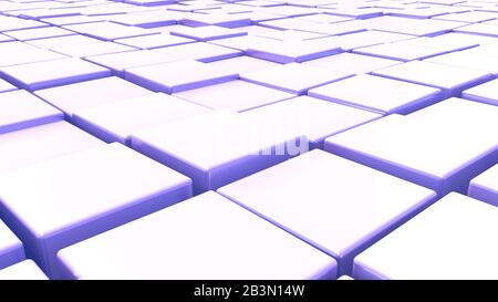 Abstrakter Hintergrund mit eckigen Kacheln unterschiedlicher Höhe. Glänzender Boden aus poligonalen Pfählen. Abstrakte Architekturszene mit perspektivischer Ansicht Stockfoto