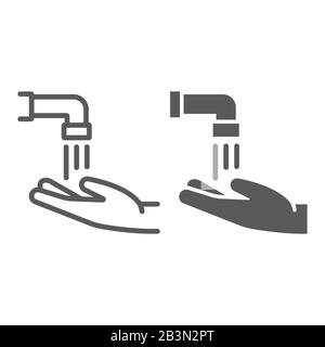 Islamische Wudu-Linie und Glyph-Ikone, ramadan und islam, Händewaschzeichen, Vektorgrafiken, ein lineares Muster auf weißem Hintergrund, eps 10. Stock Vektor