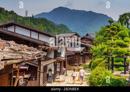 Nakasendo alte Poststadt Tsumago, Kiso-Tal, Präfektur Nagano, Honshu, Japan, Asien Stockfoto