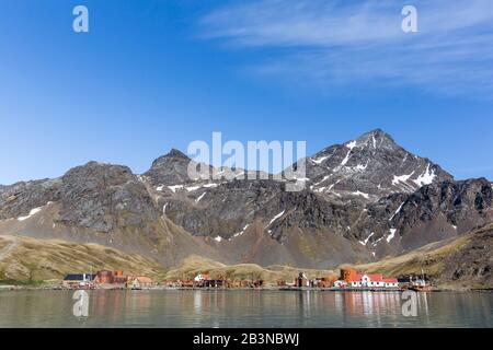 Die verlassene norwegische Walfangstation in Grytviken, die nun für den Tourismus gereinigt und geöffnet ist, Südgeorgien Insel, Polarregionen Stockfoto