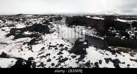 Panoramabild des Wasserfalls Godafoss, Island, Polarregionen Stockfoto