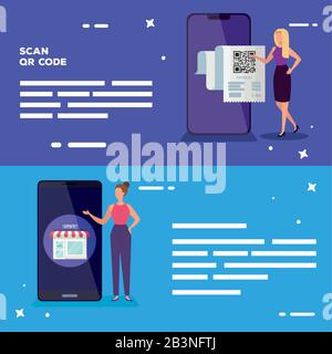 Poster des Scancodes qr mit Symbolen festlegen Stock Vektor