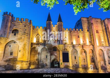 Provence, Frankreich. Palast der Päpste in Avignon, eines der größten und bedeutendsten mittelalterlichen Bauwerke der Gotik in Europa. Stockfoto