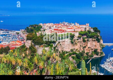 Monaco. Panoramablick auf den Palast des Prinzen und die Altstadt von Monte Carlo. Stockfoto