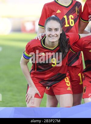 Die belgische Tessa Wullaert (9), die während des Fußballspiels zwischen den Nationalmannschaften Neuseelands, die als Football Ferns bekannt sind, und Belgien am ersten Spieltag des Algarve Cup 2020, einem prestigeträchtigen, freundlichen Frauenfußballturniers in Portugal David Catry/SPP, dargestellt wurde Stockfoto