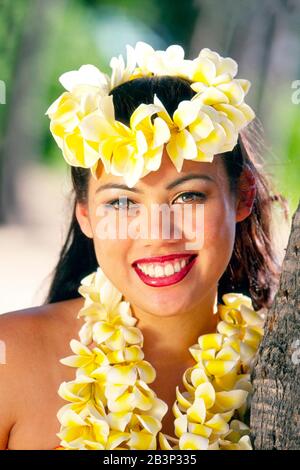 Maedchen von der Insel Oahu - Hawaii, Mädchen aus Hawaii, Stockfoto