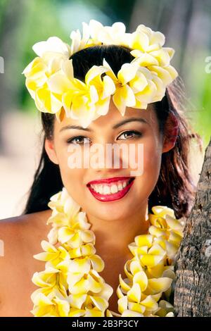 Maedchen von der Insel Oahu - Hawaii, Mädchen aus Hawaii, Stockfoto