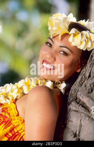 Maedchen von der Insel Oahu - Hawaii, Mädchen aus Hawaii, Stockfoto