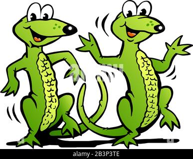Vector Cartoon Illustration einer Zwei Happy Dancing Lizard Stock Vektor