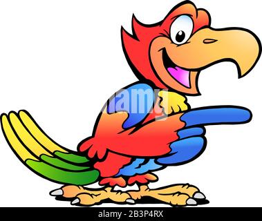 Vector Cartoon Illustration of a Happy Pointing Parrot Bird Stock Vektor