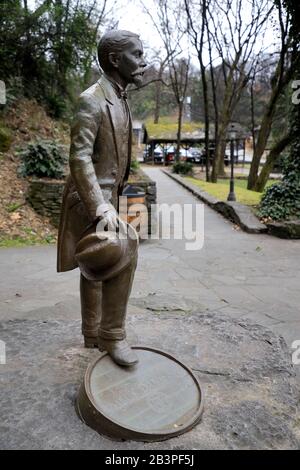 Statue von Jack Daniel, dem Gründer der Jack Daniel Distillery auf dem Boden der Jack Daniel Distillery, Lynchburg, Tennessee.USA Stockfoto