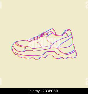 Vektorsymbol für Sneakers. Helle Neon Linearschuhe auf hellgelbem Hintergrund.Einfache Abbildung von Fitness und Sport, Sportschuh. Signieren Sie die Grafiken im Shop Stock Vektor