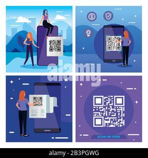 Poster des Scancodes qr mit Symbolen festlegen Stock Vektor