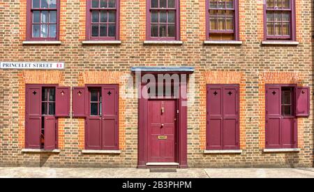 Ein Haus in der Princelet Street E1 im Osten von London. Stockfoto