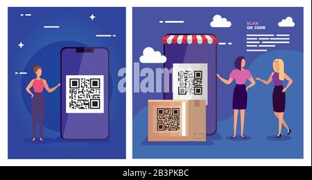 Poster des Scancodes qr mit Symbolen festlegen Stock Vektor