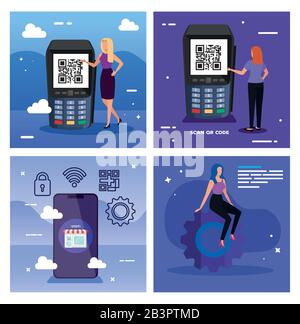 Poster des Scancodes qr mit Symbolen festlegen Stock Vektor