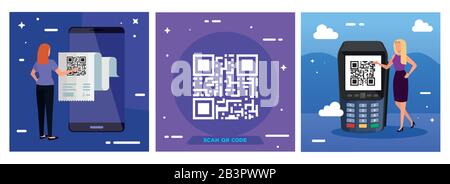 Poster des Scancodes qr mit Symbolen festlegen Stock Vektor