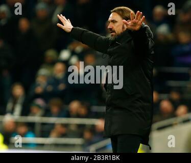 London, ENGLAND - 04. MÄRZ: Norwich City Manager Daniel Farke während des Emirates FA Cup Fünfte Runde Spiel zwischen Tottenham Hotspur und Norwich City auf M Stockfoto