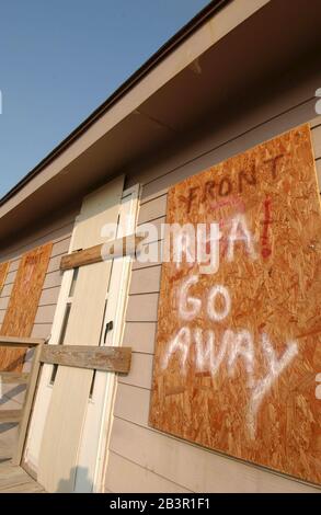 Matagorda, Texas 22. September 2005: In einer texanischen Küstenunterteilung an der Spitze der Matagorda Bay erwartet Sie das Land des Hurrikan Rita. ©Bob Daemmrich Stockfoto